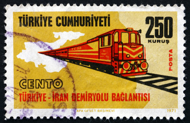 Postage stamp Turkey 1971 Turkey-Iran Railroad
