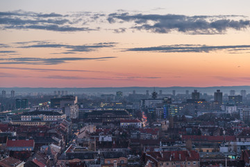European city panorama at sunset - Zagreb, Croatia