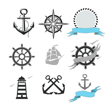 Illustration of set marine icons