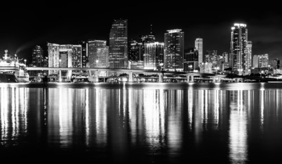 Fototapeta na wymiar The Miami Skyline at night, seen from Watson Island, Miami, Flor