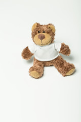 Teddybär, sitzend, mit weißem Shirt