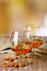 Dessert liqueur Amaretto with almond nuts,