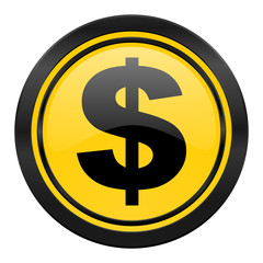 dollar icon, yellow logo, us dollar sign