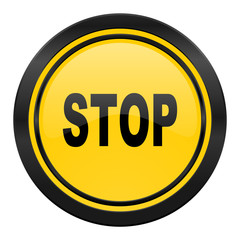 stop icon, yellow logo