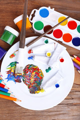 Mixing paints, close-up