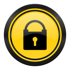 padlock icon, yellow logo, secure sign