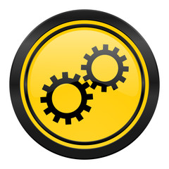 gears icon, yellow logo, options sign
