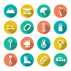 Fototapeta premium Set flat icons of mountaineering