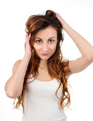 Fototapeta premium an image of cheerful woman on a white background