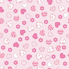 Seamless pattern with pink hearts and flowers