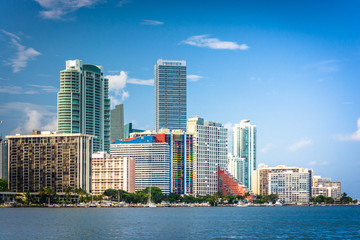 Fototapeta na wymiar View of the Miami Skyline from Virginia Key, Miami, Florida.