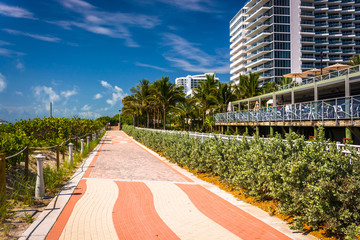 Walkway and buildings in Miami Beach, Florida.