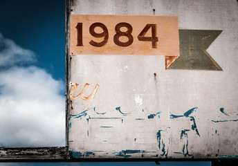 1984 sign, in Point Pleasant Beach, New Jersey. - obrazy, fototapety, plakaty