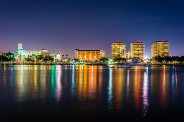 Buildings on the waterfront at night in Saint Petersburg, Florid