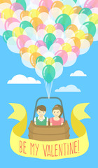 Obraz na płótnie Canvas Couple in love flying on balloons