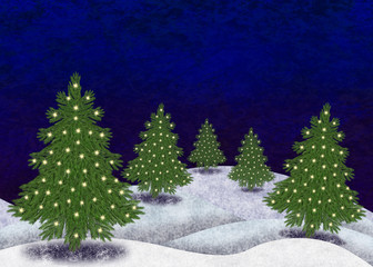 Snowy landscape with christmastrees