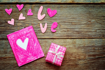 Valentine's background with a gift and card
