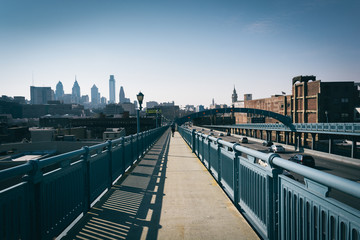 The Ben Franklin Bridge Walkway and skyline, in Philadelphia, Pe