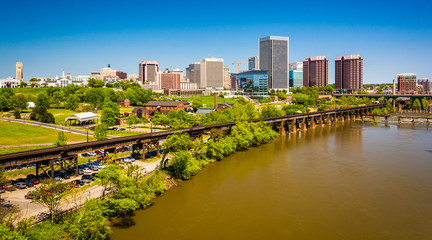 The skyline and James River in Richmond, Virginia.