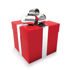 Red gift box isolated on white background. Vector illustration.