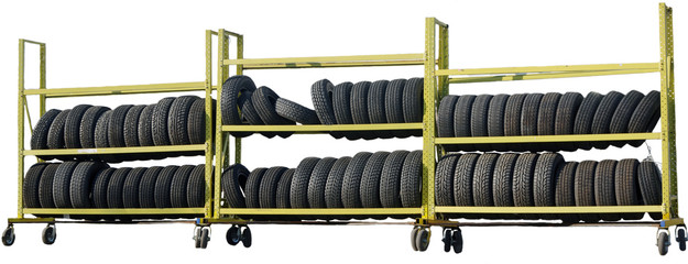 car tires stacked on the rack