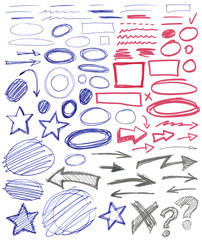 Set of hand drawn graphic signs. Vector illustration.