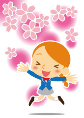合格　桜咲く　ブレザーの女子学生