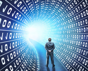 Businessman in hacker world