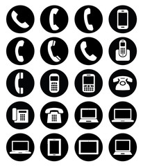 Set of gadget icons. Telephone, mobile phone, tablet, laptop.
