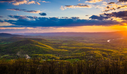 Sunset over the Shenandoah Valley from Skyline Drive in Shenando