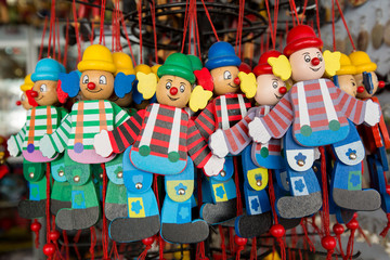 wooden clowns puppet dolls