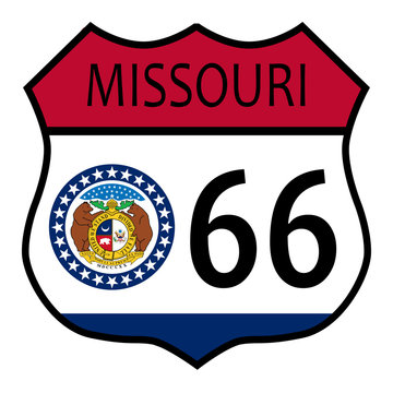 Route 66 Missouri Sign and Flag
