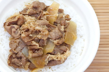 Japanese  food  beef bowl and white rice