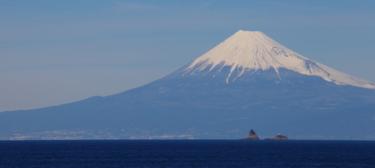 mountain Fuji and sea from Izu city Shizuoka prefecture , Japan