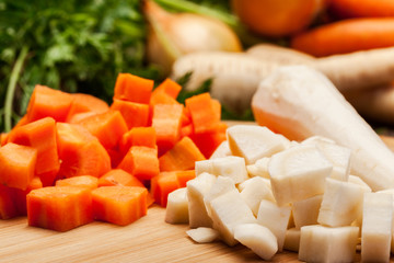 Chopped vegetables on a cutting board