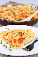 Baked Tomatoes, Zucchini and Poatoes with Thyme and Parmesan