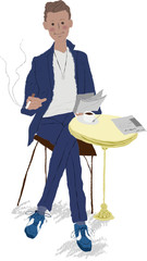 カフェでくつろぐ男性