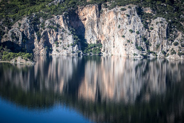 Beautiful cliffs reflected in the lake