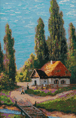 Summer landscape with a small house