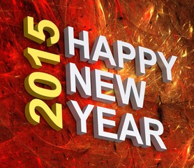 Happy New Year 2015, text on fractal fireworks background.