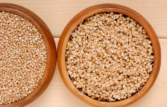 sprouted kernel of buckwheat and  raw  cereals