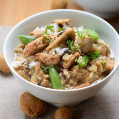 Wildreis-Mix mit veganem Soja-Kaiserschoten-Mandel-Ragout