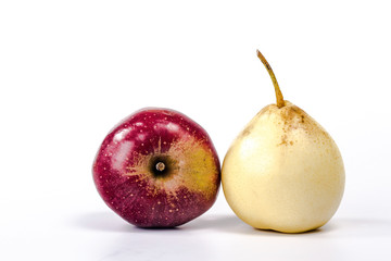 whole pear and apple Isolated on white background