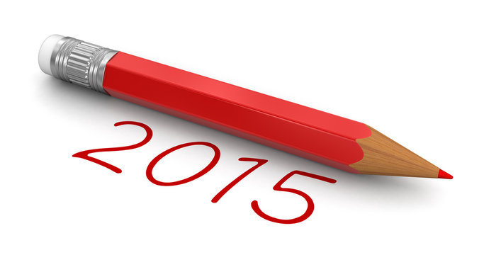 New Year 2015 with pencil (clipping path included)