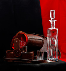 Leather case for a decanter and glasses