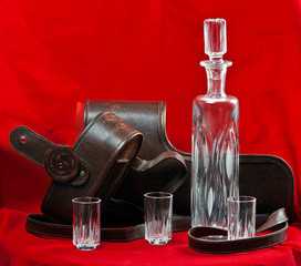 Leather case for a decanter and glasses