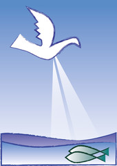 Baptism scenery with dove and fishes