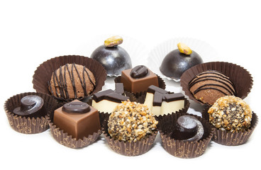 chocolate candy with filling on white background