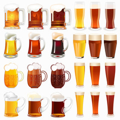 set of mugs with a light and dark beer