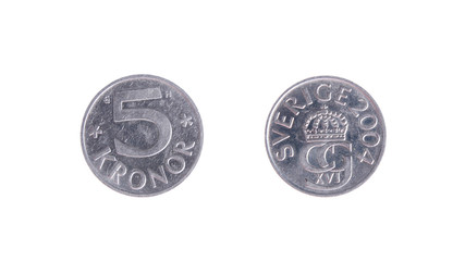 sweden crones five isolated obverse reverse